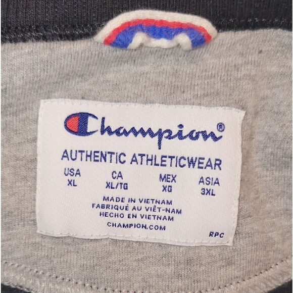 Champion Black White Men's Powerblend AOP Crewneck Logo Sweatshirt XL - Picture 11 of 13